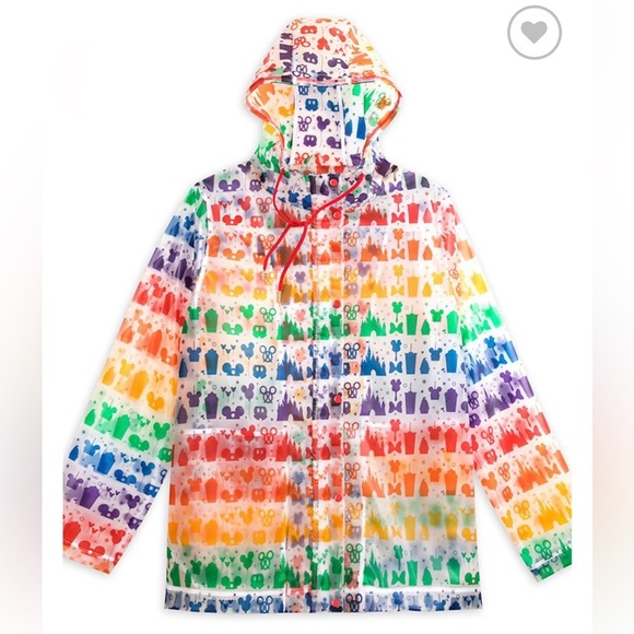 Disney Jackets & Blazers - Disney Women’s Rain Jacket Rainbow Disney Collection clear drawstring hood sz S